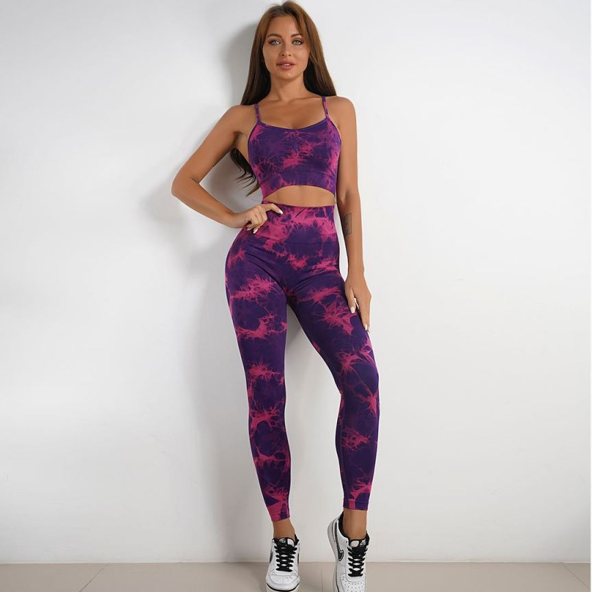 2-Piece Sports Bra & Legging Set - Dark Pink/Purple