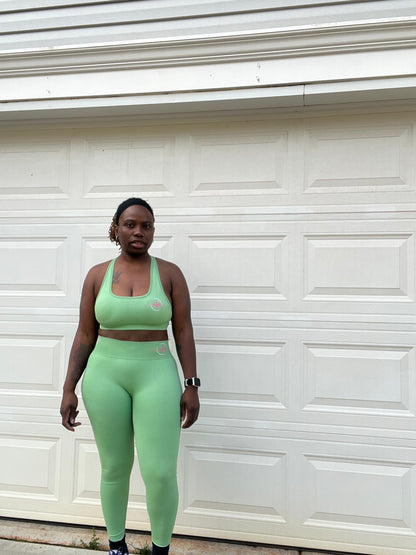 2-Piece Sports Bra & Legging Set - Mint Green (String Back)